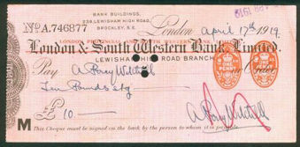 Picture of London Provincial & South Western Bank Ltd ovptd on London & S. Western Bank Ltd., 19(19)