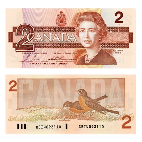 Picture of Canada 2 dollars 1986 P94 Unc