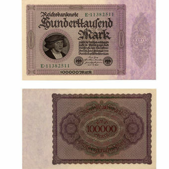 Picture of Germany 'Merchant' 100,000 marks, 1923. (P83) Crisp GEF/Unc