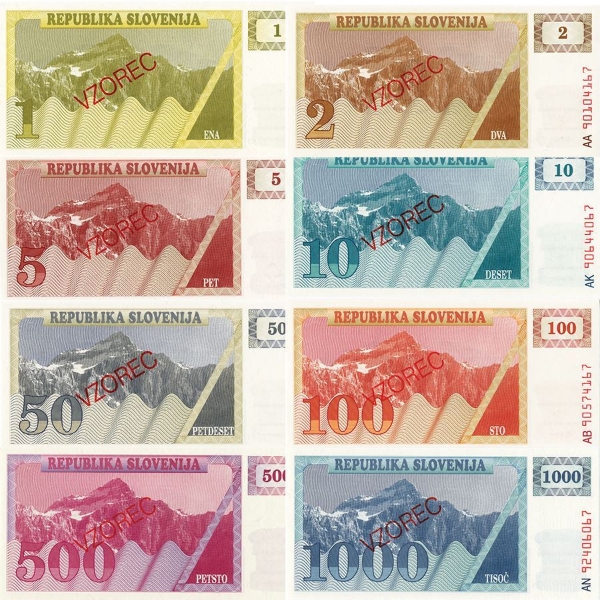 Picture of Slovenia 1-1000 Tolarjev Specimen Set  (8 Values) Unc
