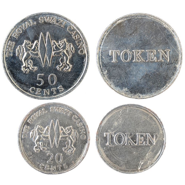 Picture of Pair of Swaziland Casino Tokens.  VF+