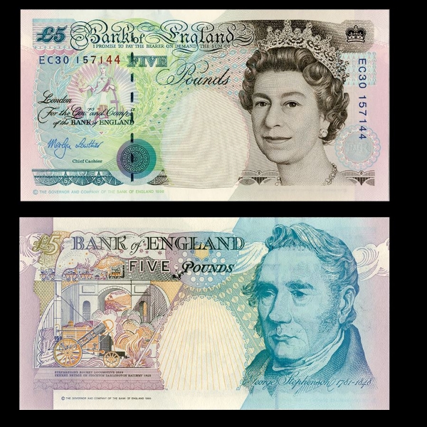 Picture of Merlyn Lowther, £5 Blue 'Stephenson' Historical (B380) UNC