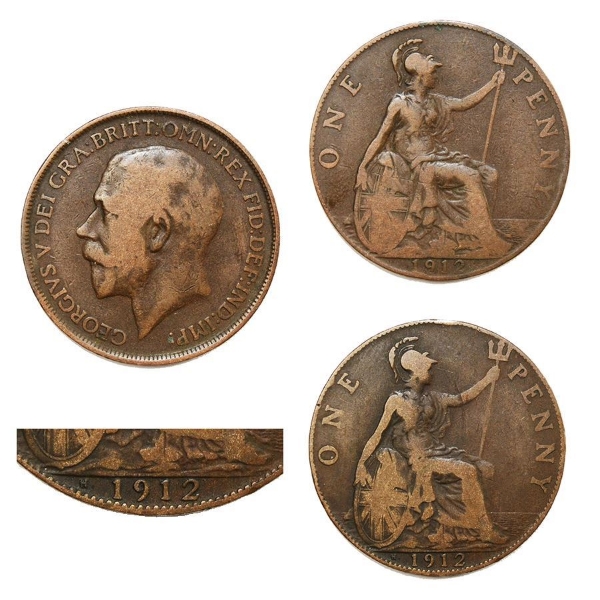Picture of George V, both kinds of Penny (The Year of the Titanic Disaster) 1912 Circulated
