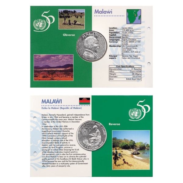 Picture of Malawi, 1995 UN 5 Kwacha Commemorative Crown. UNC