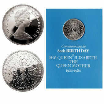 Picture of Elizabeth II, 25 Pence 1980 (Queen Mother 80th Anniversary Crown) -  in presentation folder