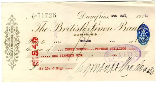 Picture of British Linen Bank, Dumfries, 193-. Used.