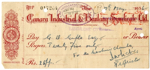 Picture of India, Canara Industrial & Banking Syndicate, 1936