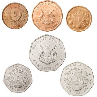 Picture of Uganda, set of 5 coins, 1987. Brilliant UNC