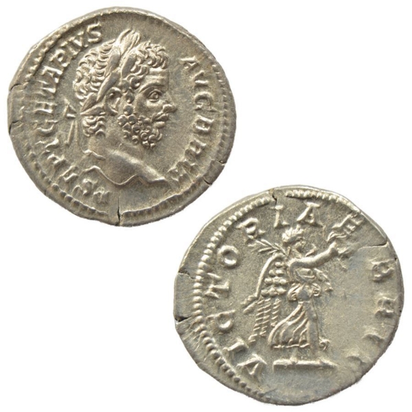 Picture of Geta, as Augustus (AD 209-211) Denarius. EF