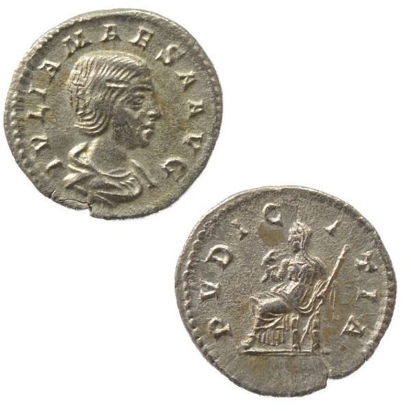 Picture of Julia Maesa, Denarius struck in Rome ca. AD 218-220. GVF++