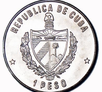 Picture of Cuba, 1 Peso 1982 Ernest Hemingway Nickel