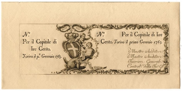 Picture of Italy, Torino 100 Lire 1765 PS113r (unissued)
