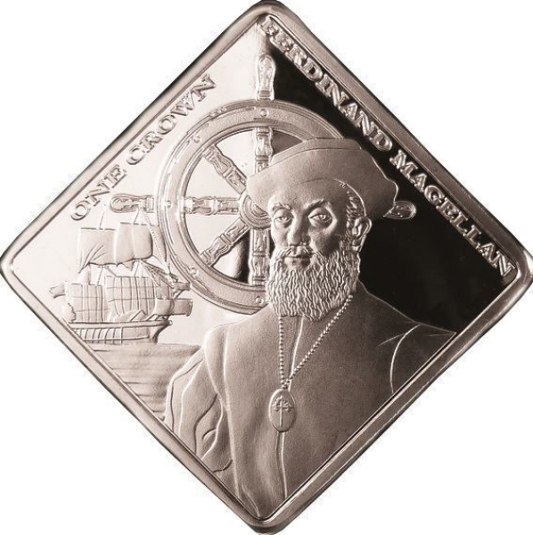 Tristan da Cunha, Ferdinand Magellan diamond shaped crown 2014 Proof Silver Plated_rev