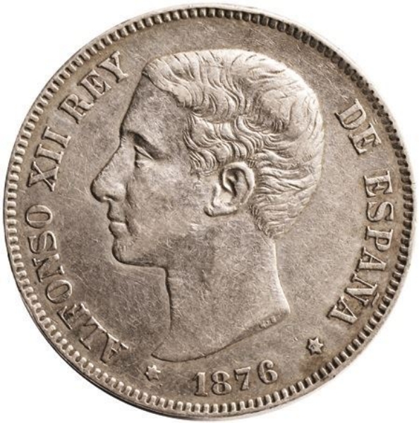 Picture of Spain, 5 Pesetas Alfonso XII King 1875-6