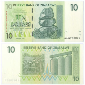 Picture of Zimbabwe 10 Dollars 2007 P67 Uncirculated