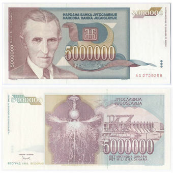 Picture of Yugoslavia 5 Million Dinara 1993  P121Unc