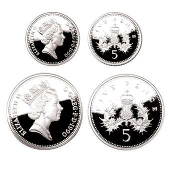 Picture of Elizabeth II, Five Pence (Pair) 1990 Silver Proof - in original case