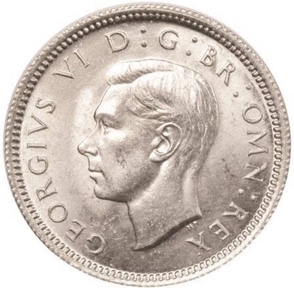 Picture of George VI, Sixpence 1945 Choice Brilliant Unc