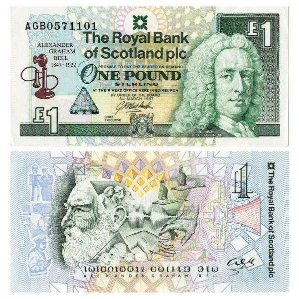 Picture of Royal Bank Scotland £1 1997 P359 Hologram Alexander Graham Bell Unc