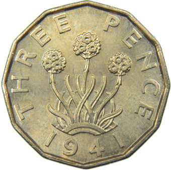 Picture of George VI, Threepence (Brass) 1941 Choice BU