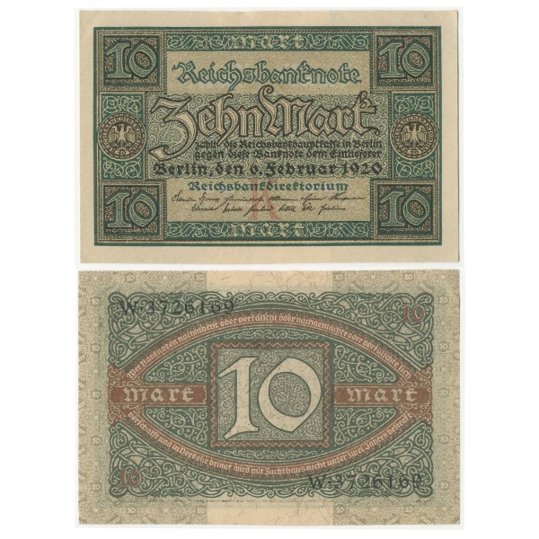 Picture of Germany 10 Marks 1920 P67 GEF/Unc