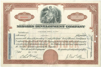 Picture of United States of America, USA Mission Development Co Share Cert Signature J Paul Getty