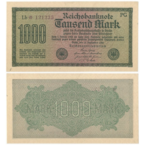 Picture of Germany 1000 marks 1922 P76  Unc