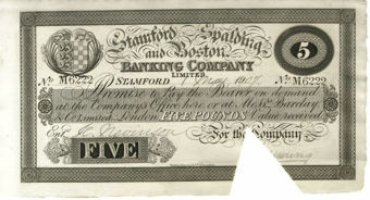 Picture of Stamford Spalding and Boston Banking Co £5 Cut Cancelled GEF/ Unc