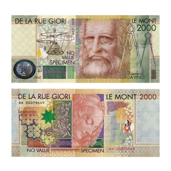 Picture of De La Rue Giori Promotional Leonardo Da Vinci Banknote