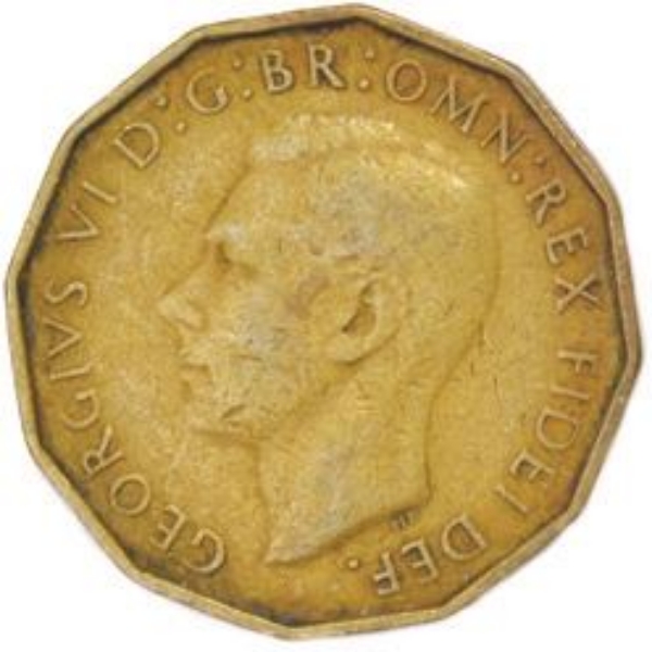 Picture of George VI, Threepence (Brass) 1951 Circulated