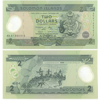 Picture of Solomon Islands 2 Dollars 2001 P23 Plastic Unc