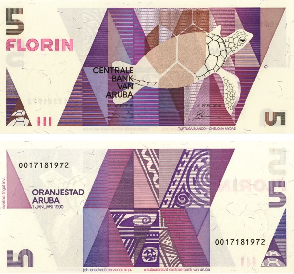 Picture of Aruba 5 florins 1990 P6 Unc