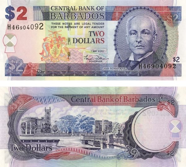 Picture of Barbados 2 Dollars 2007 P66 Unc