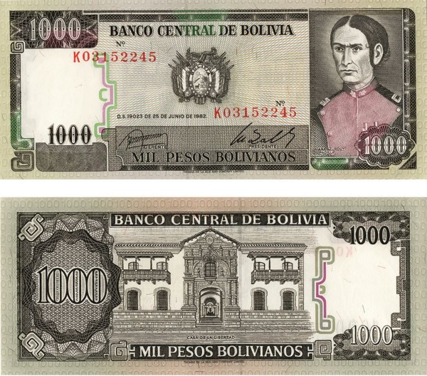 Picture of Bolivia 1000 pesos  bolivianos P167a Unc