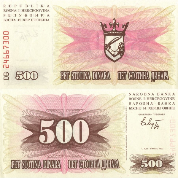 Picture of Bosnia Hercogovina 500 dinara 1992 P14 Unc