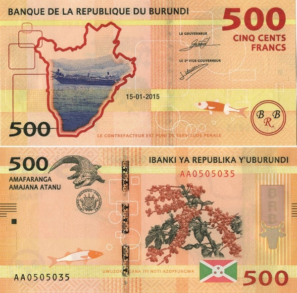 Picture of Burundi 500 Francs 2015 P50  Unc