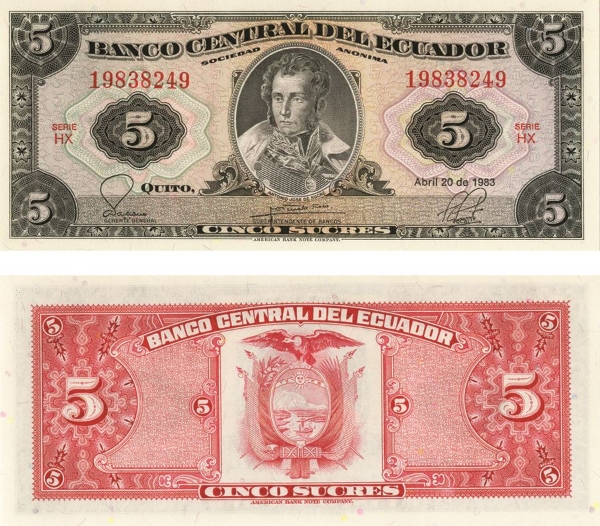 Picture of Ecuador 5 Sucres 1983 P108B Unc