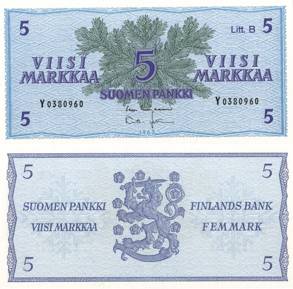 Picture of Finland 5 markaa 1963 P99a Unc
