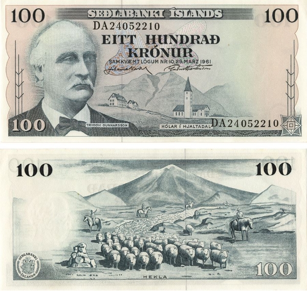 Picture of Iceland 100 kronur 1961 P44 Unc