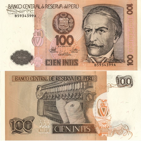 Picture of Peru 100 Intis 1987 P133 Unc