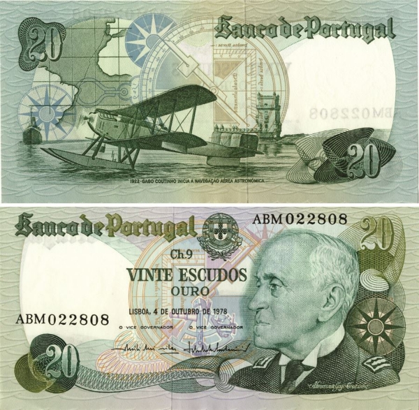 Picture of Portugal Aviator 20 Escudos 1978 P176 Unc