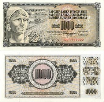 Picture of Yugoslavia 1000 Dinara 1981 P92 Unc