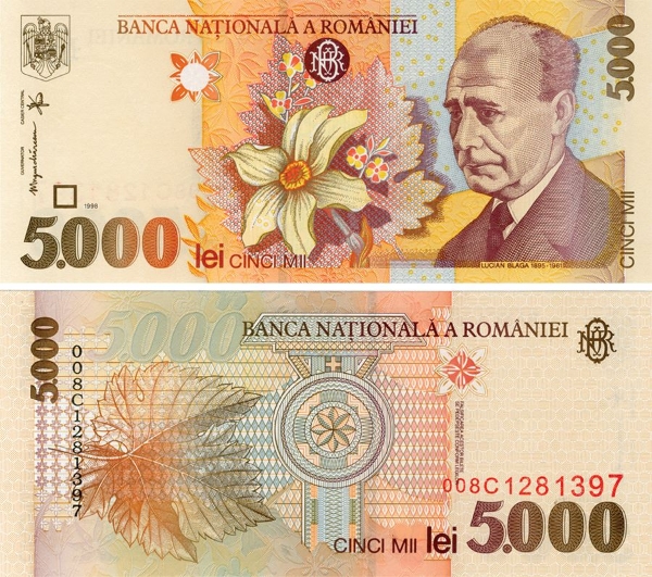 Picture of Romania 5000 Lei 1998 P107 Unc