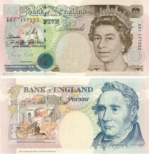 Picture of G M Gill Historical £5 B357  A01 Prefix Unc