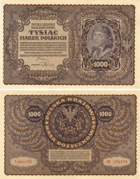 Picture of Poland 1000 Marek 1919 P29  EF/GEF