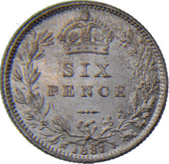 Picture of Victoria, Sixpence (Jubilee Head/Wreath) 1887 Gem Unc