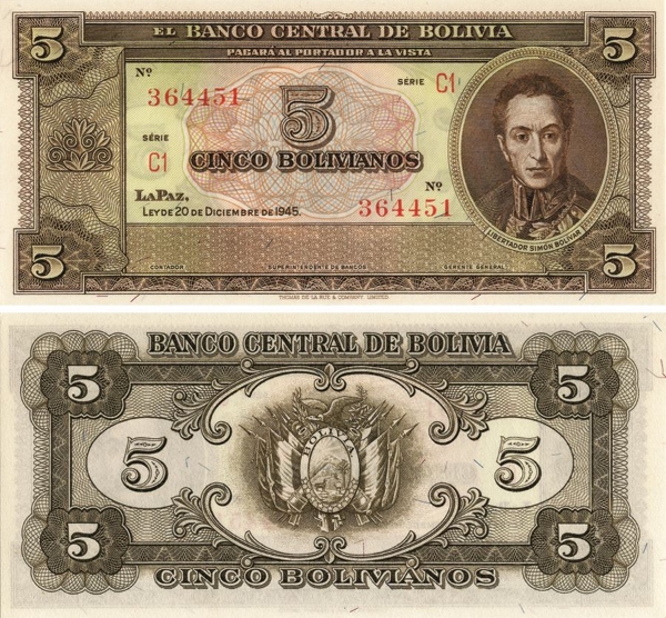 Picture of Bolivia 5 Bolivianos P138d Unc