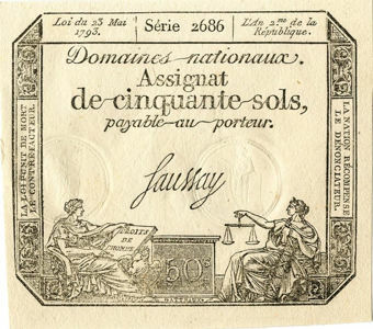 Picture of France, Assignat 50 sols 1793 PA70 GEF Unc