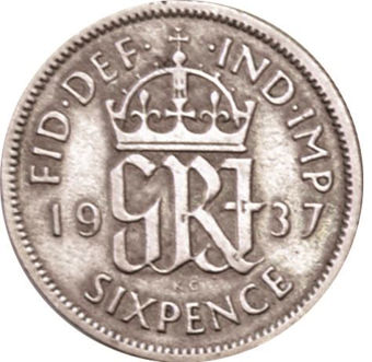 Picture of George VI, Sixpence 1937 Fine