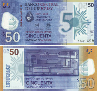 Picture of Uruguay 50 Pesos 2017 Commem Polymer P100 Unc